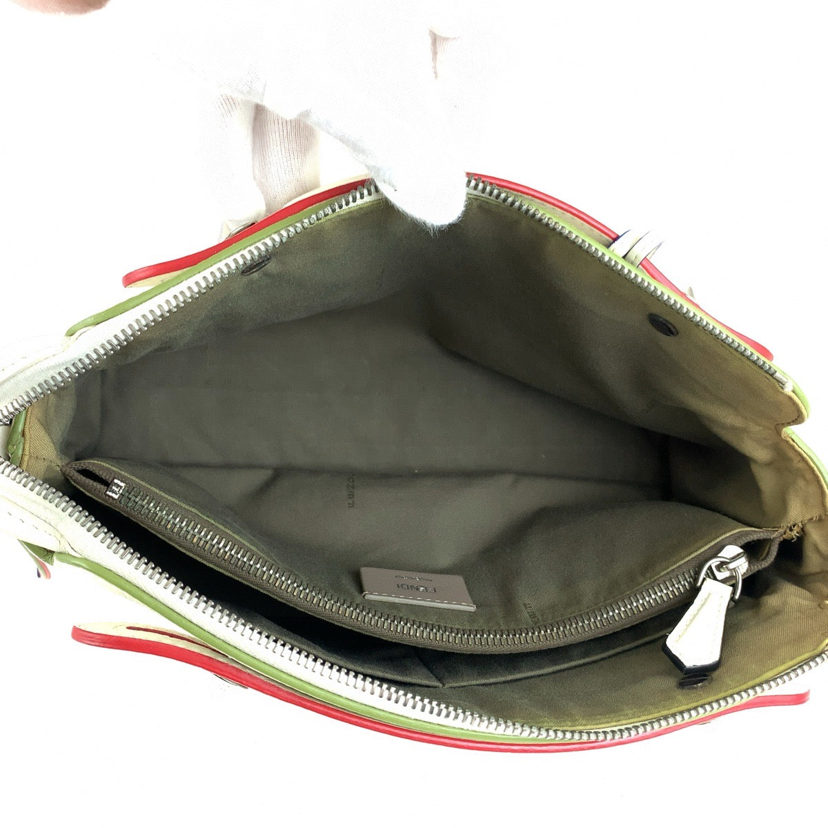 FENDI フェンディ バイザウェイ ホワイト ブルー レッド シルバー金具 レザー 8BL124-5C4 ショルダーバッグ ハンドバッグ 2WAY レディース AB98