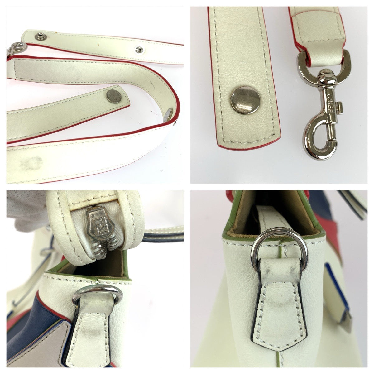 FENDI フェンディ バイザウェイ ホワイト ブルー レッド シルバー金具 レザー 8BL124-5C4 ショルダーバッグ ハンドバッグ 2WAY レディース AB98