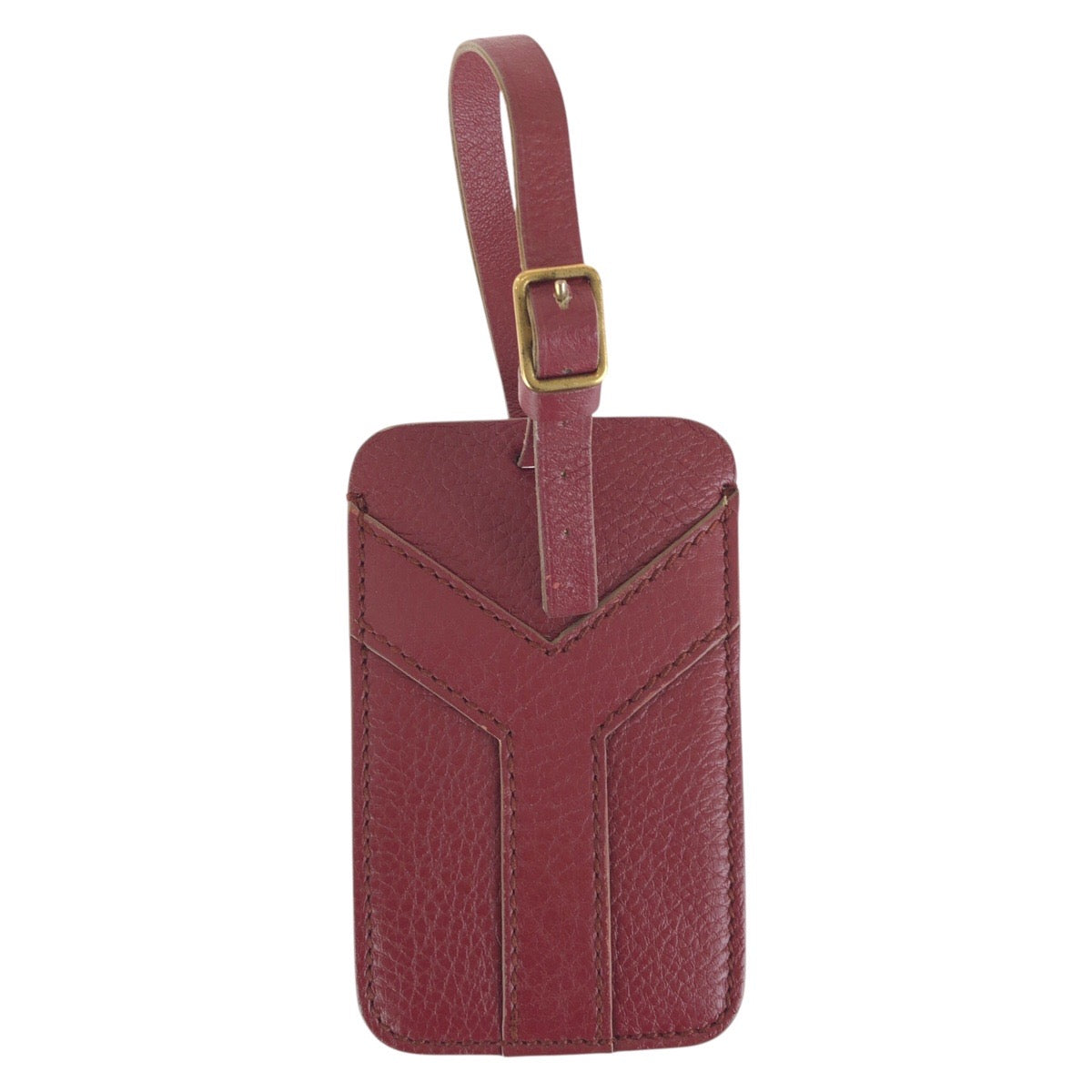 SAINT LAURENT サンローラン Yライン ラゲージタグ ワインレッド ボルドー ゴールド金具 レザー ネームタグ レディース AB13