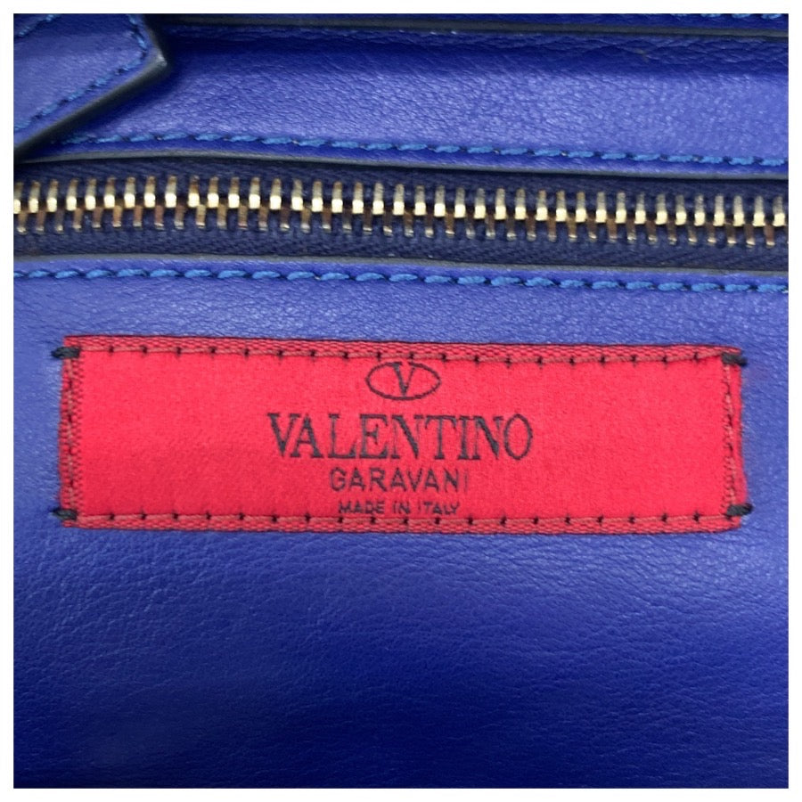 VALENTINO ヴァレンティノ ロックスタッズ 2way ブルー ゴールド金具 レザー トートバッグ ショルダーバッグ レディース AB49