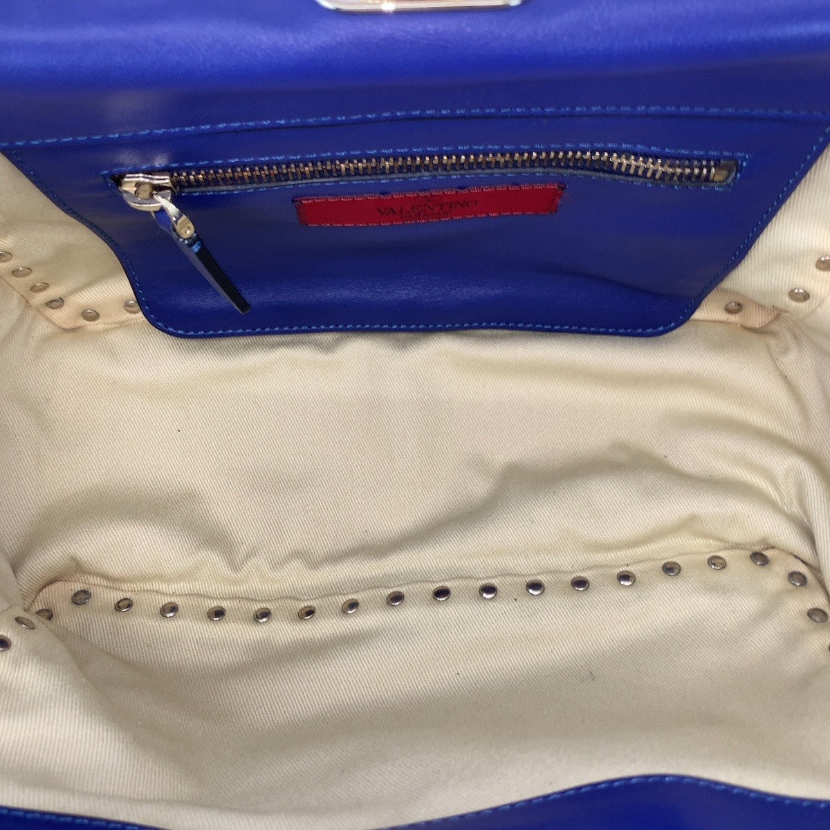 VALENTINO ヴァレンティノ ロックスタッズ 2way ブルー ゴールド金具 レザー トートバッグ ショルダーバッグ レディース AB49
