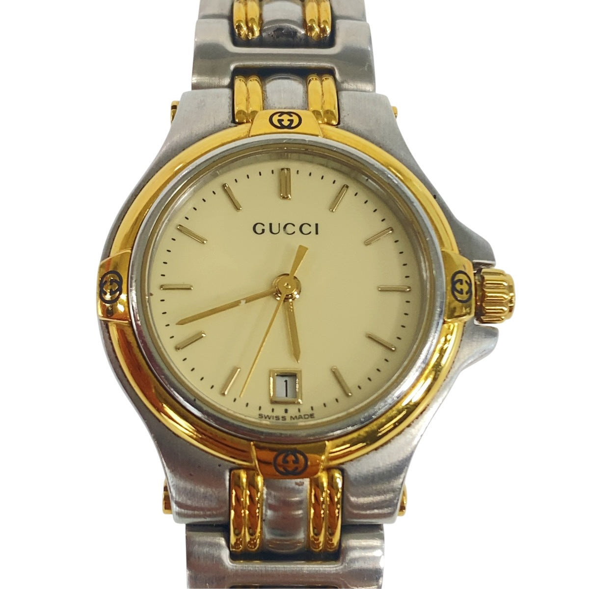 GUCCI グッチ ヴィンテージ ゴールド シルバー メタル 9040l 腕時計 クオーツ レディース ABP19