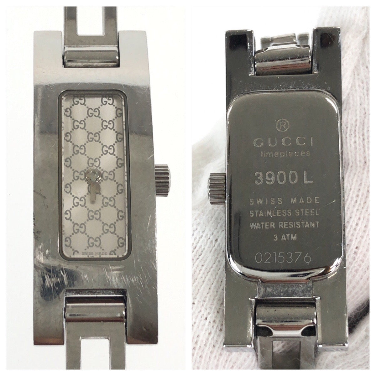 GUCCI グッチ バングルウォッチ シルバー ステンレススチール 3900L 腕時計 クオーツ シルバー文字盤 レディース AB24