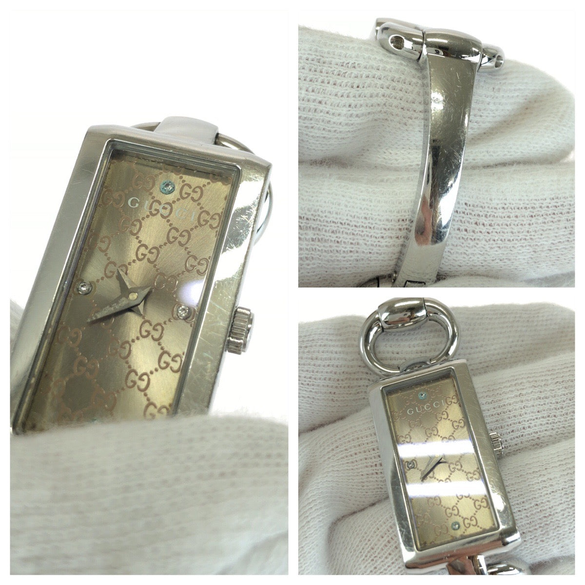 GUCCI グッチ ホースビット トルナヴォーニ GG柄 ブラウン シルバー金具 ステンレススチール YA119508 腕時計 クオーツ ブラウン文字盤 レディース AB30