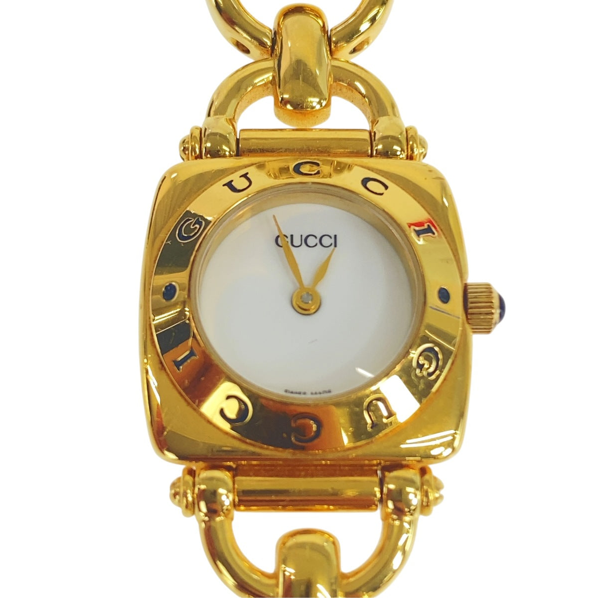 GUCCI グッチ ヴィンテージ ホースビットチェーン ゴールド ホワイト メタル 6400L 腕時計 クオーツ レディース ABP34