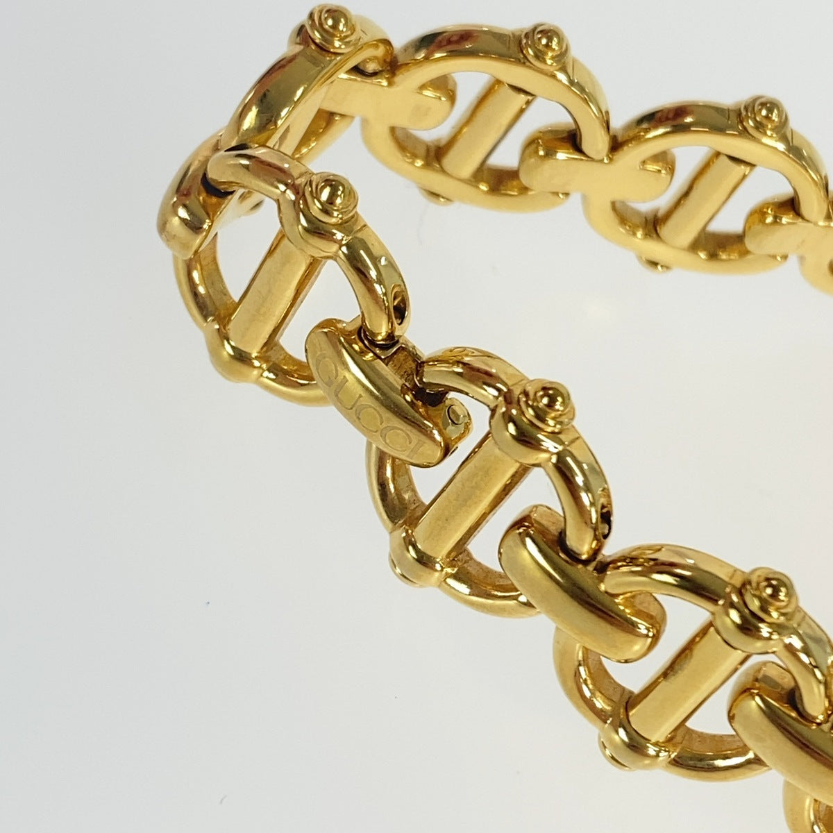 GUCCI グッチ ヴィンテージ ホースビットチェーン ゴールド ホワイト メタル 6400L 腕時計 クオーツ レディース ABP34