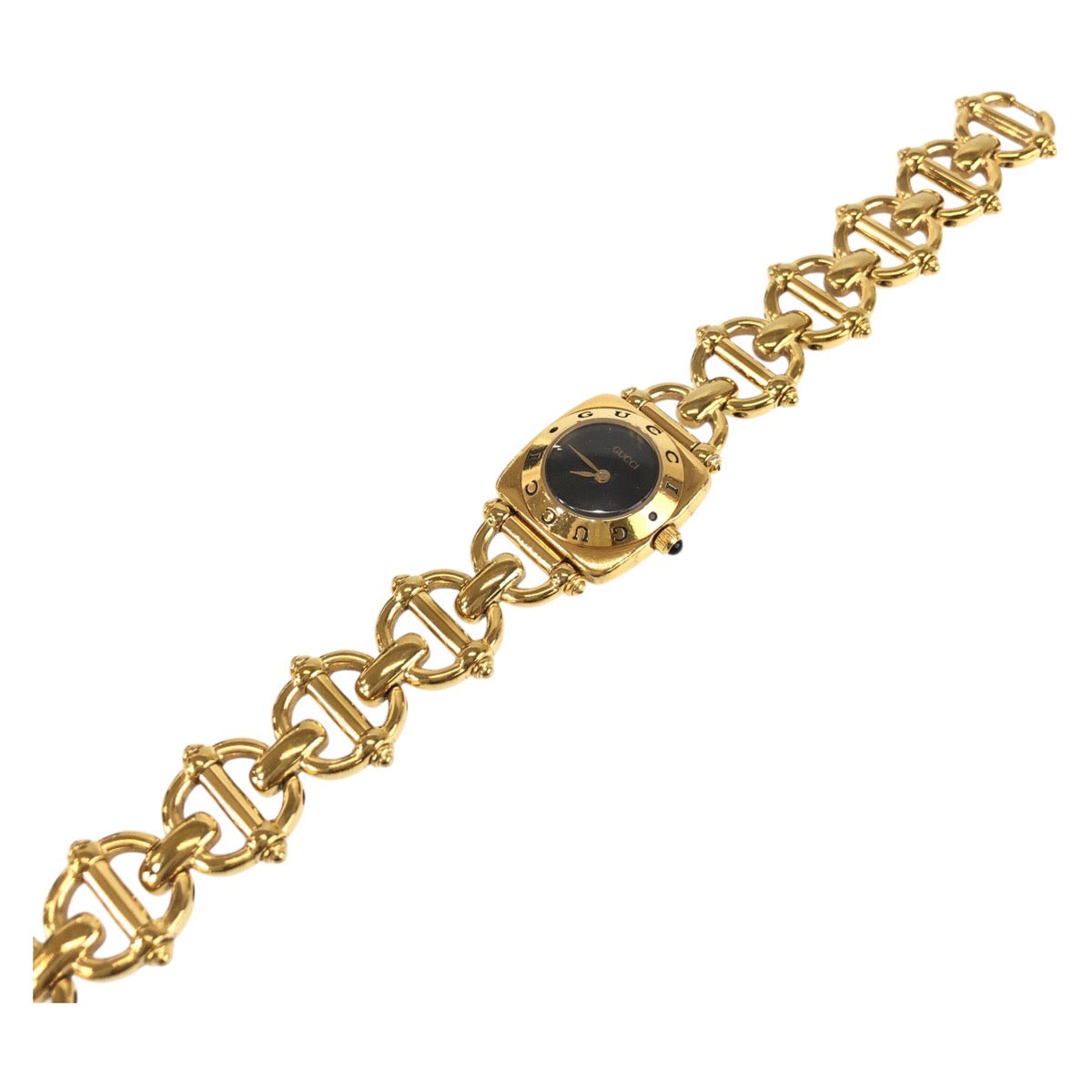 GUCCI グッチ ホースビット ブレスウォッチ ブラック 黒 ゴールド金具 ステンレススチール 6400L 腕時計 クオーツ ブラック文字盤 レディース ABP38