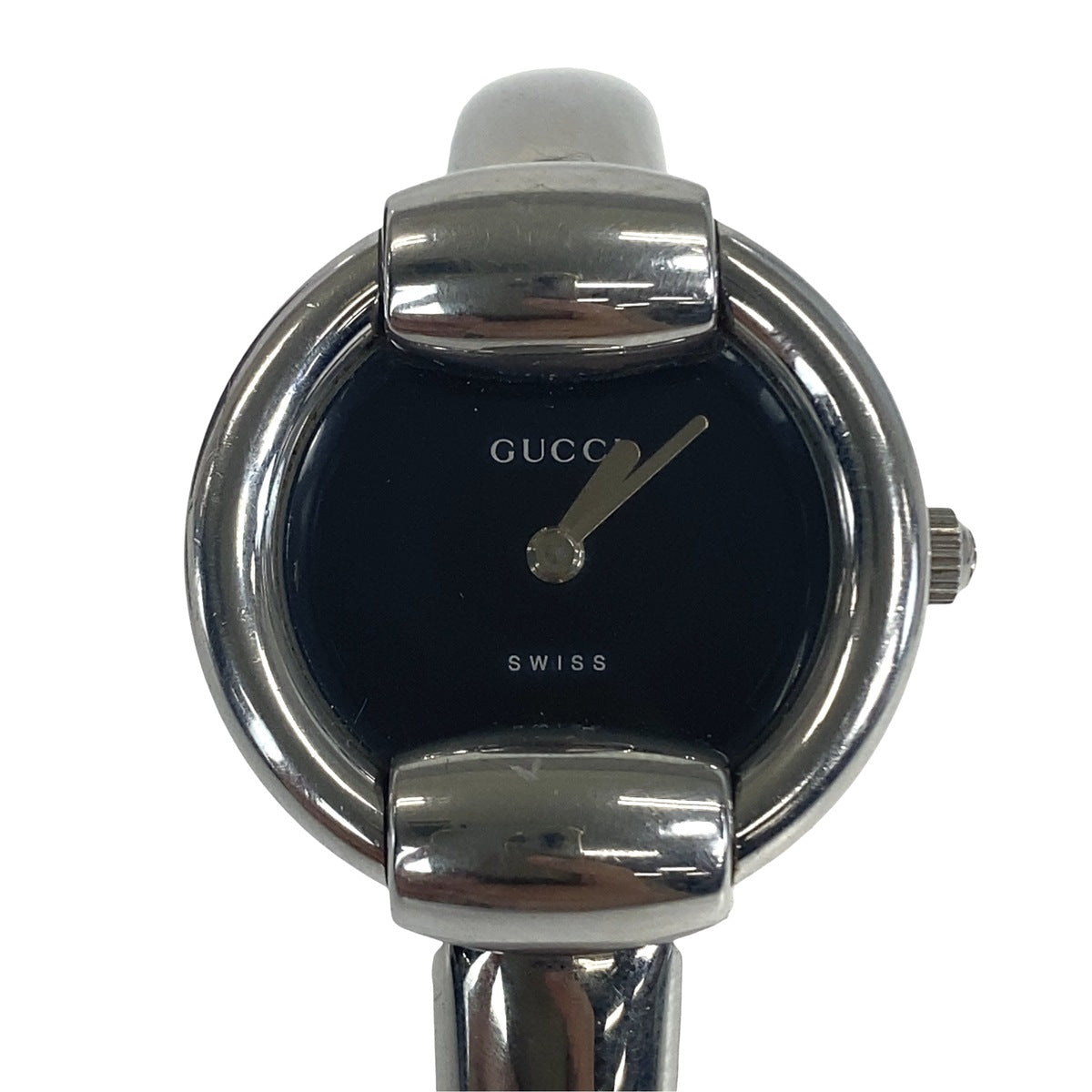 GUCCI グッチ ヴィンテージ ホースビット シルバー ブラック メタル 1400L 腕時計 クオーツ レディース AB23