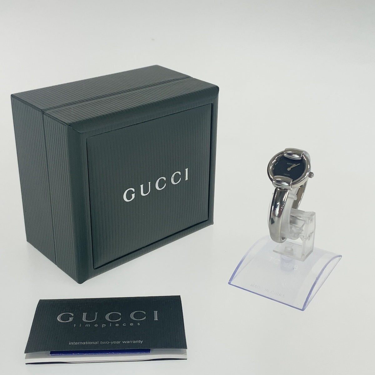 GUCCI グッチ ヴィンテージ ホースビット シルバー ブラック メタル 1400L 腕時計 クオーツ レディース AB23