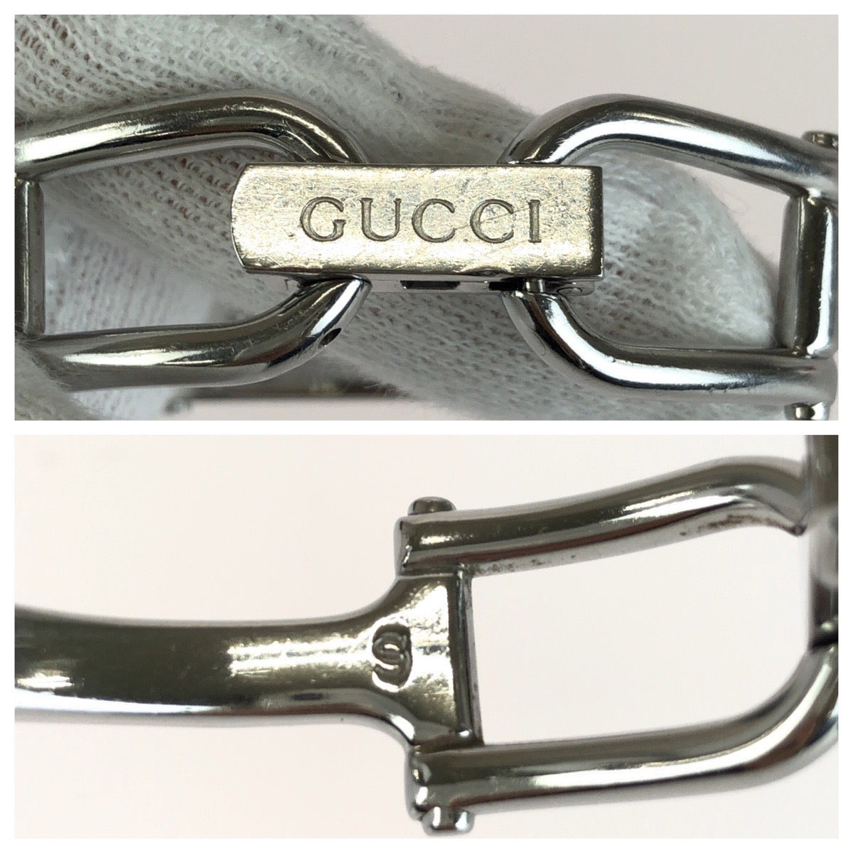 GUCCI グッチ 1500L バングルウォッチ ブラック 黒 シルバー金具 ステンレススチール YA015555 腕時計 S刻印 クオーツ ブラック文字盤 レディース AB20