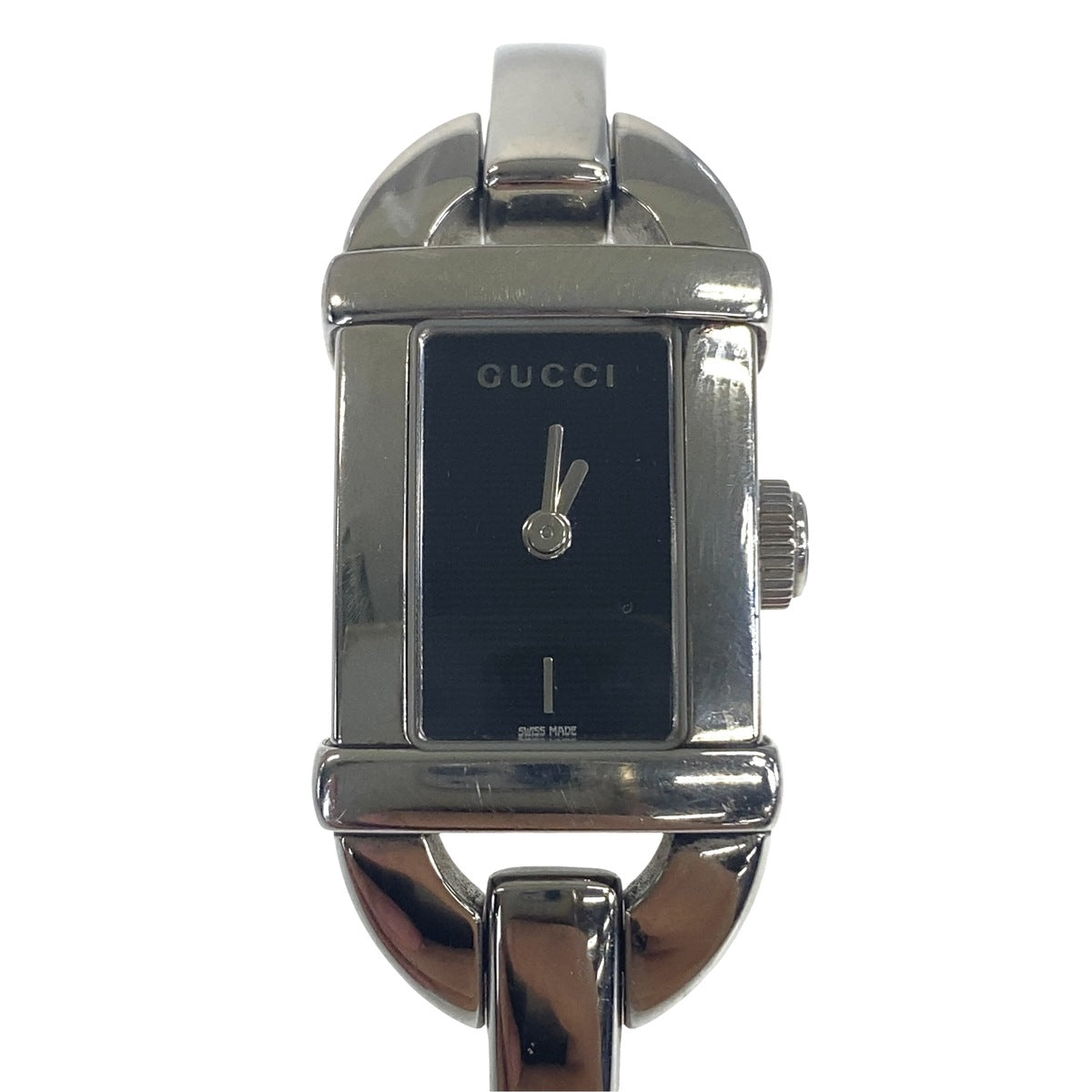 GUCCI グッチ ヴィンテージ ホースビット シルバー ブラック ステンレススチール 6800L バングルウォッチ 腕時計 クオーツ ブラック文字盤 レディース AB23