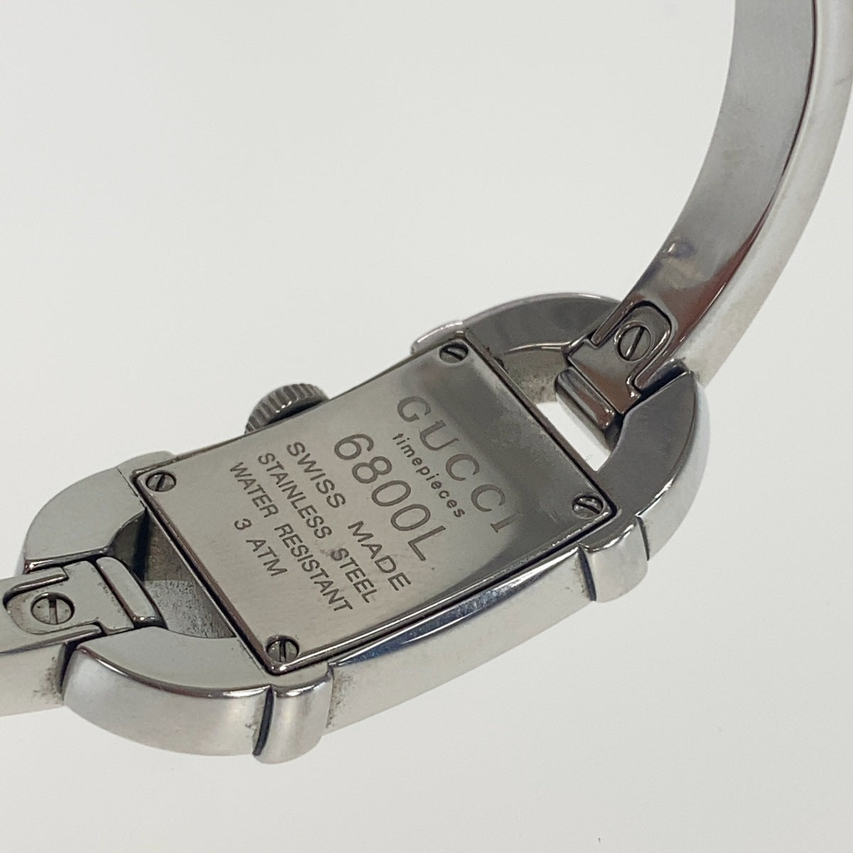 GUCCI グッチ ヴィンテージ ホースビット シルバー ブラック ステンレススチール 6800L バングルウォッチ 腕時計 クオーツ ブラック文字盤 レディース AB23