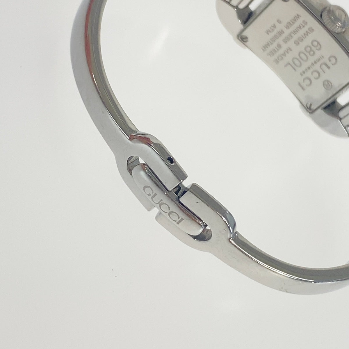 GUCCI グッチ ヴィンテージ ホースビット シルバー ブラック ステンレススチール 6800L バングルウォッチ 腕時計 クオーツ ブラック文字盤 レディース AB23