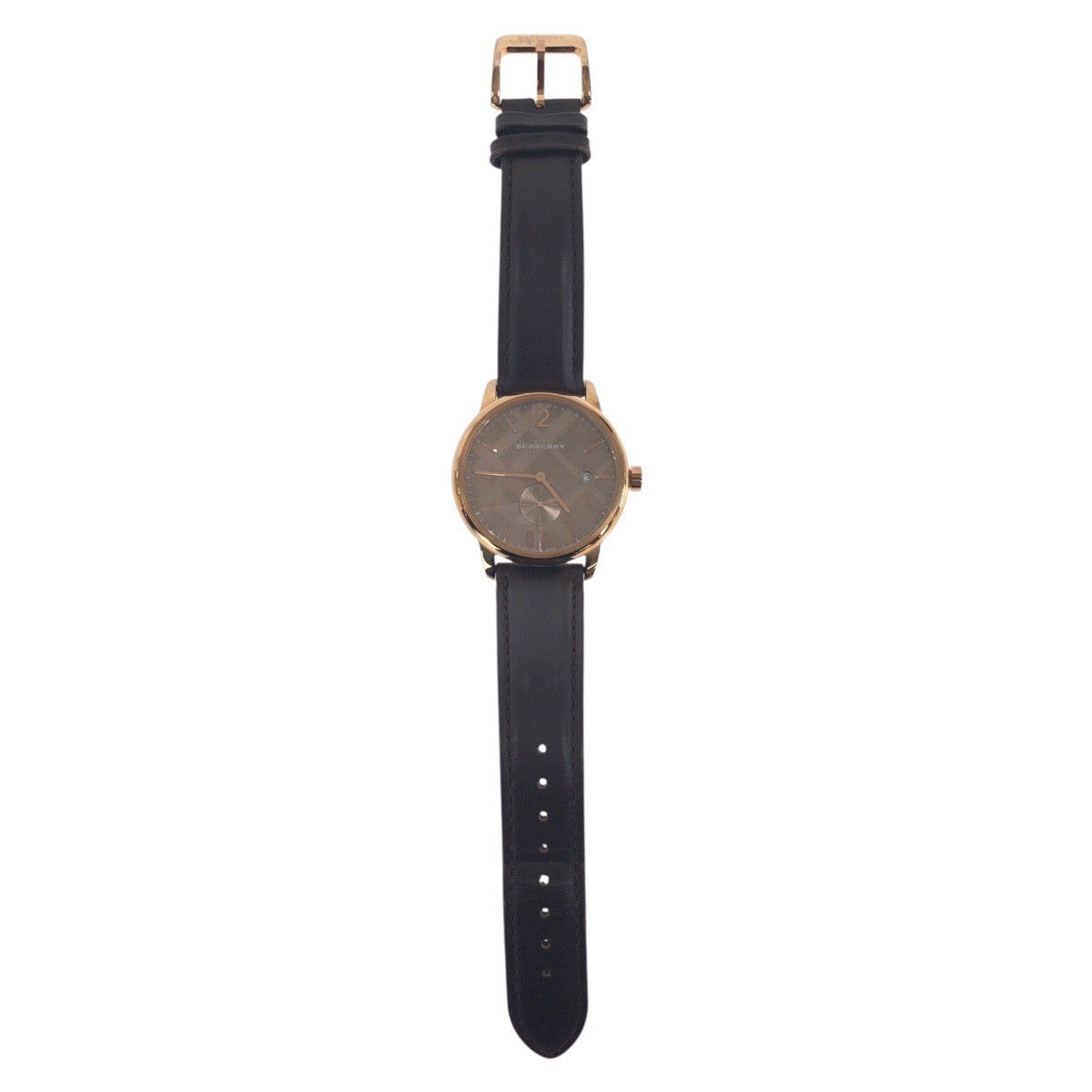 BURBERRY バーバリー ザ・クラシック チェック柄 ブラウン ローズゴールド金具 ステンレススチール / レザー / サファイアクリスタル BU10012 腕時計 50M/165FEET刻印 クオーツ ダークブラウン文字盤 メンズ ABP28