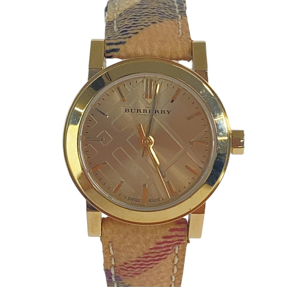 BURBERRY バーバリー チェック柄 ゴールド ベージュ メタル / レザー BU9219 腕時計 クオーツ シャンパンゴールド文字盤 レディース ABP23