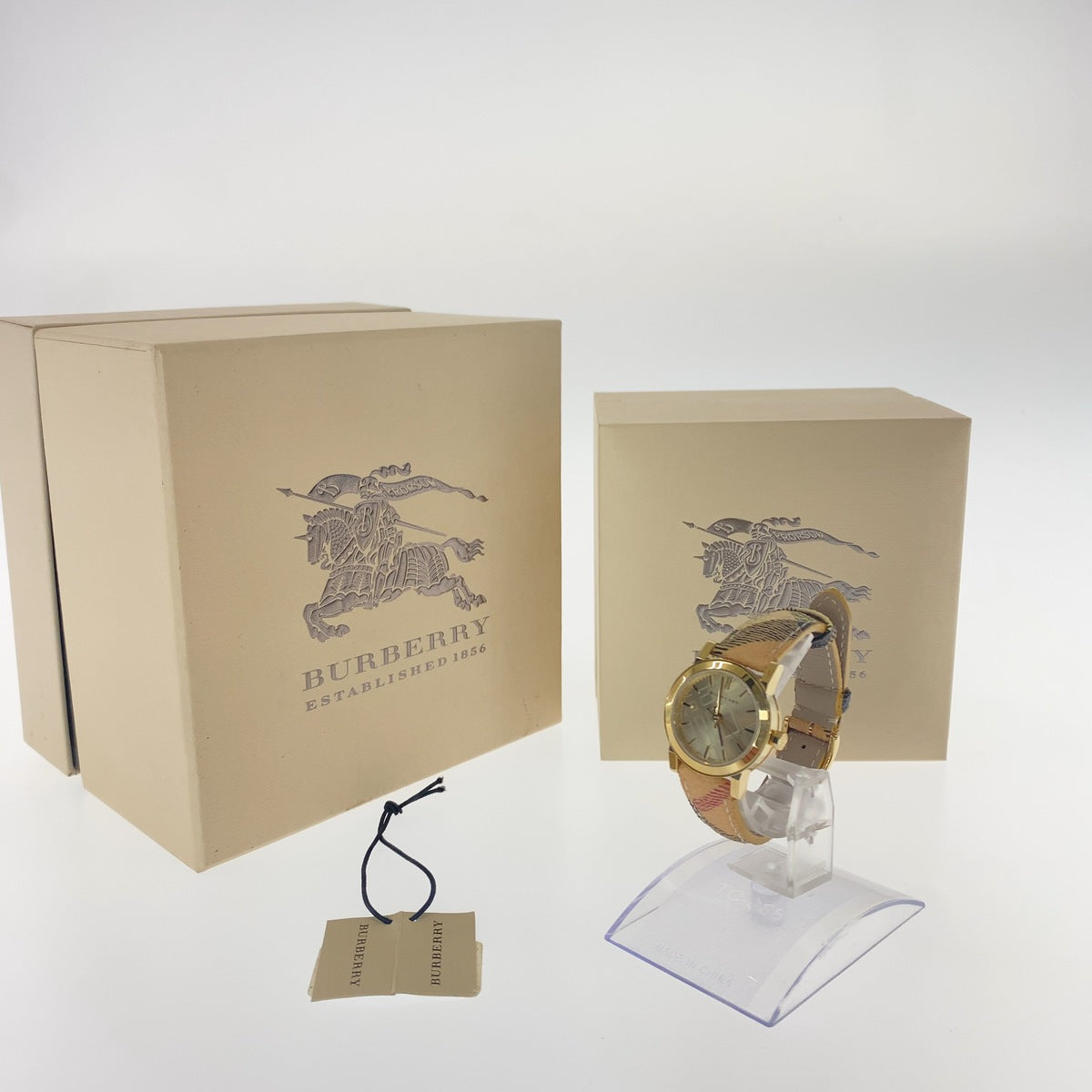 BURBERRY バーバリー チェック柄 ゴールド ベージュ メタル / レザー BU9219 腕時計 クオーツ シャンパンゴールド文字盤 レディース ABP23