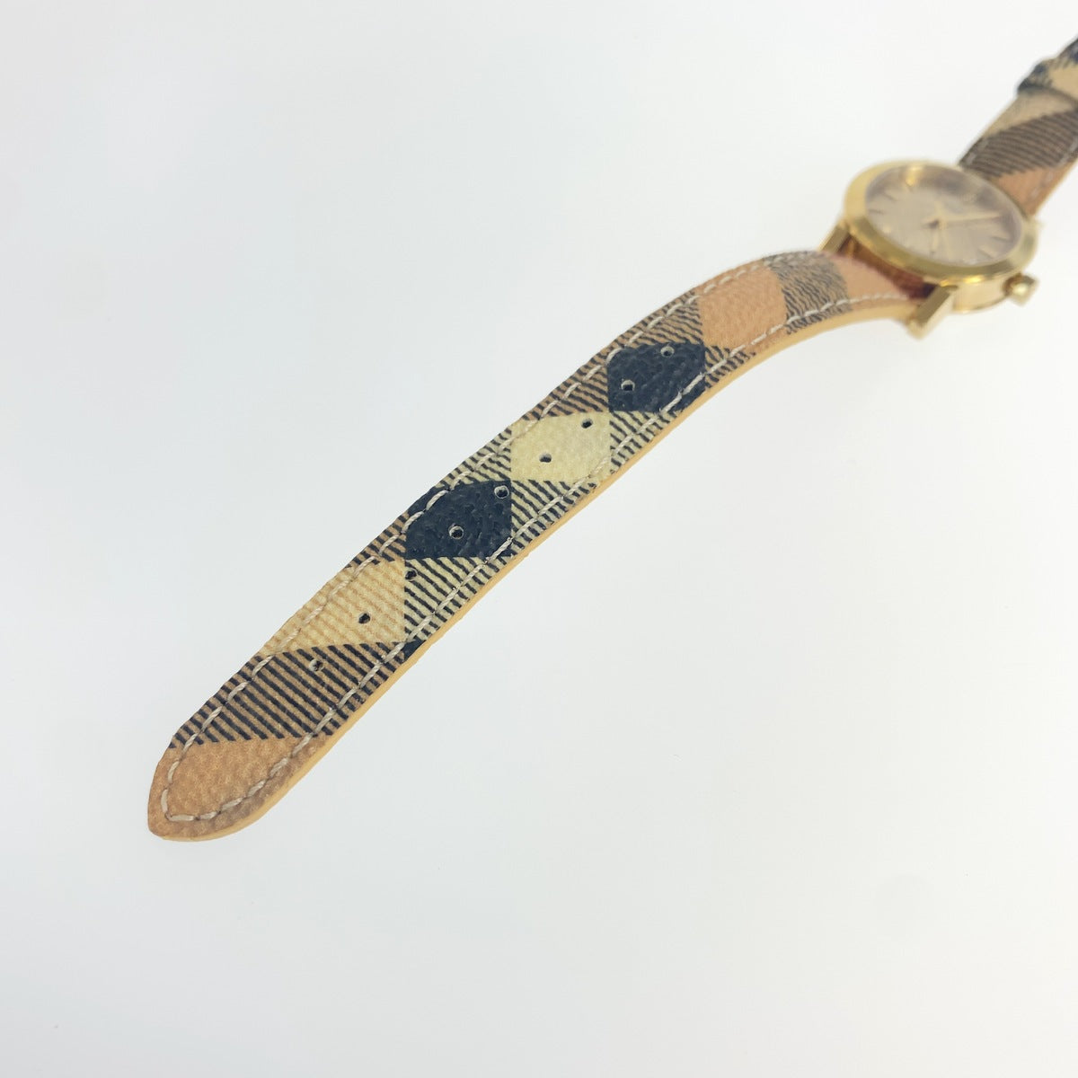 BURBERRY バーバリー チェック柄 ゴールド ベージュ メタル / レザー BU9219 腕時計 クオーツ シャンパンゴールド文字盤 レディース ABP23