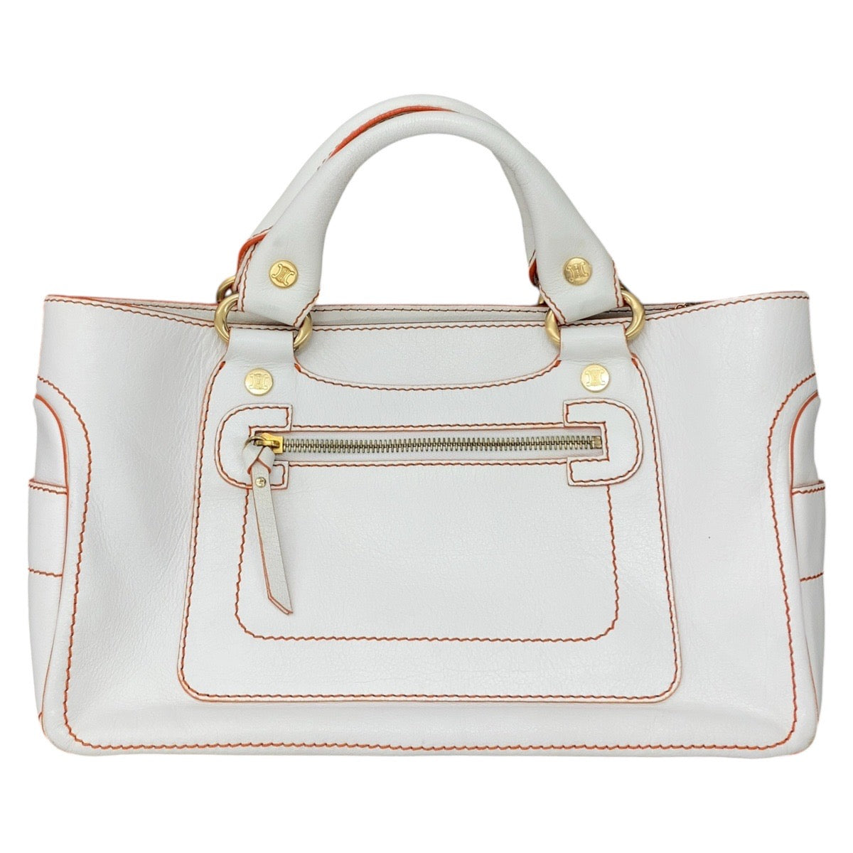 CELINE セリーヌ ブギーバッグ ホワイト オレンジ ゴールド金具 レザー トートバッグ ハンドバッグ レディース AB35