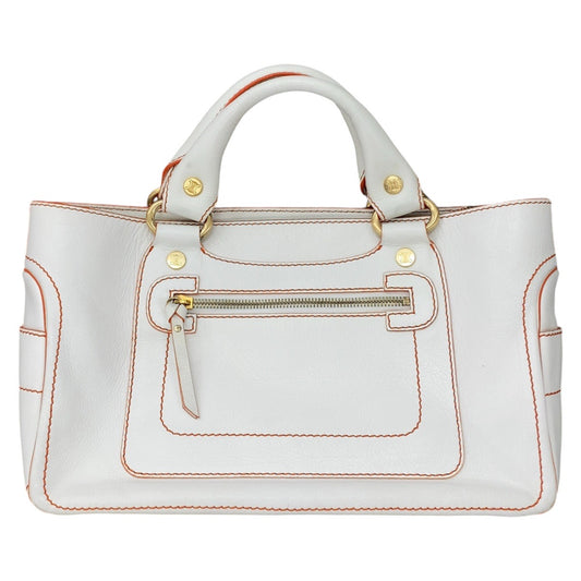 CELINE セリーヌ ブギーバッグ ホワイト オレンジ ゴールド金具 レザー トートバッグ ハンドバッグ レディース AB35