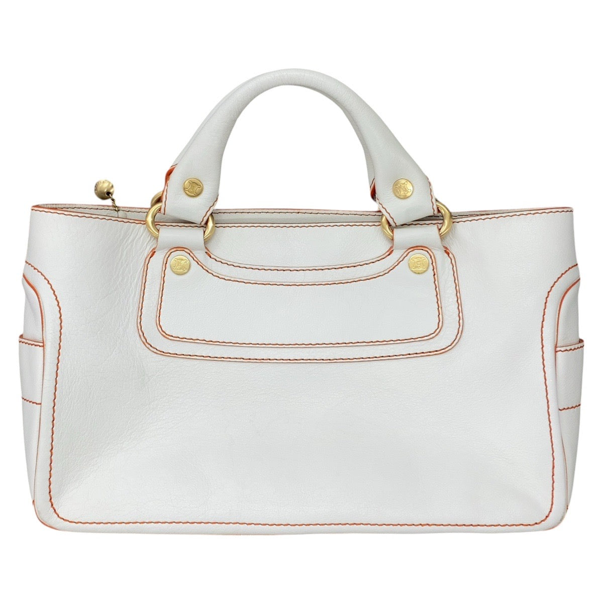 CELINE セリーヌ ブギーバッグ ホワイト オレンジ ゴールド金具 レザー トートバッグ ハンドバッグ レディース AB35