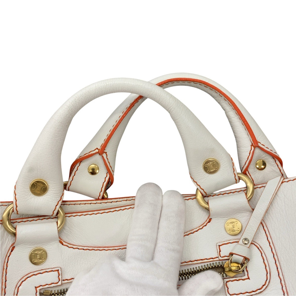 CELINE セリーヌ ブギーバッグ ホワイト オレンジ ゴールド金具 レザー トートバッグ ハンドバッグ レディース AB35