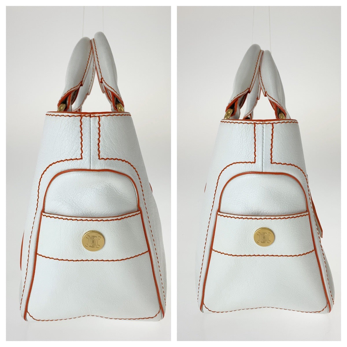 CELINE セリーヌ ブギーバッグ ホワイト オレンジ ゴールド金具 レザー トートバッグ ハンドバッグ レディース AB35
