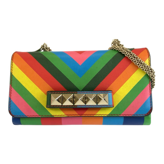 VALENTINO ヴァレンティノ ロックスタッズ マルチカラー ゴールド金具 レザー チェーンショルダーバッグ レディース AB42