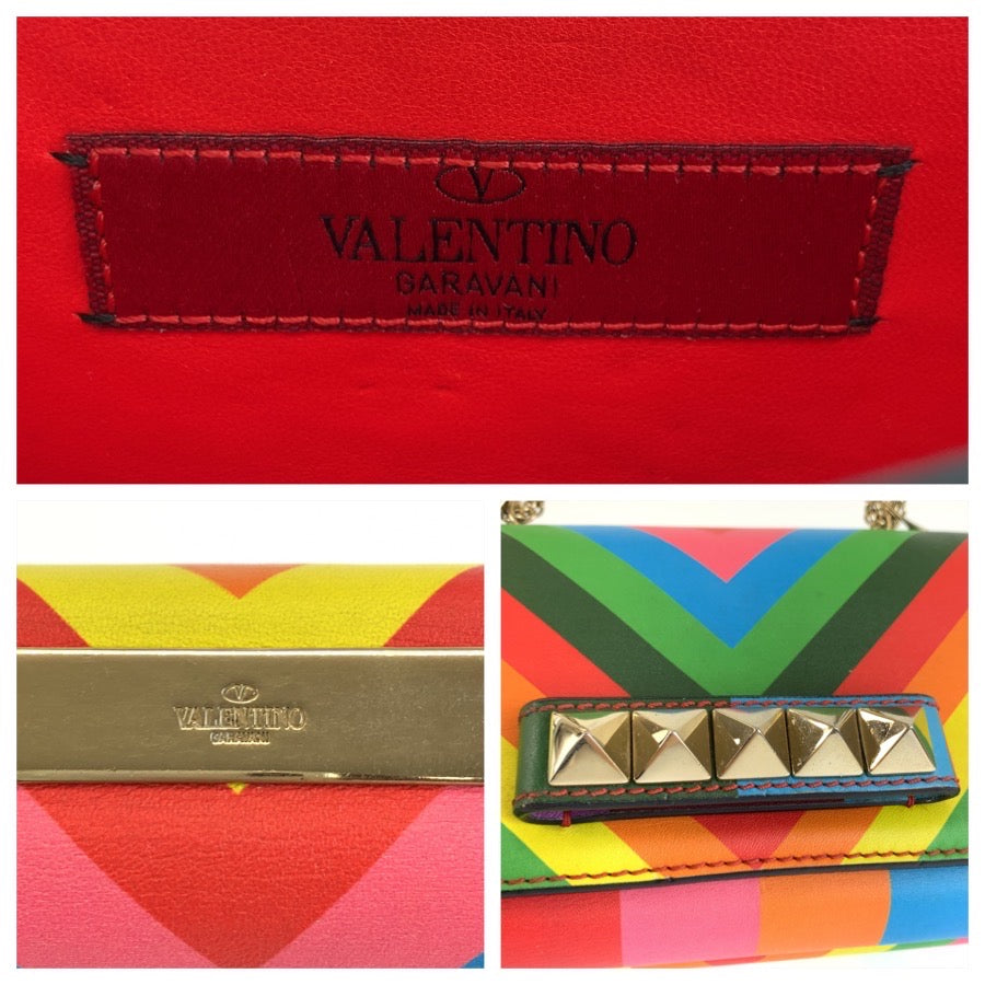 VALENTINO ヴァレンティノ ロックスタッズ マルチカラー ゴールド金具 レザー チェーンショルダーバッグ レディース AB42