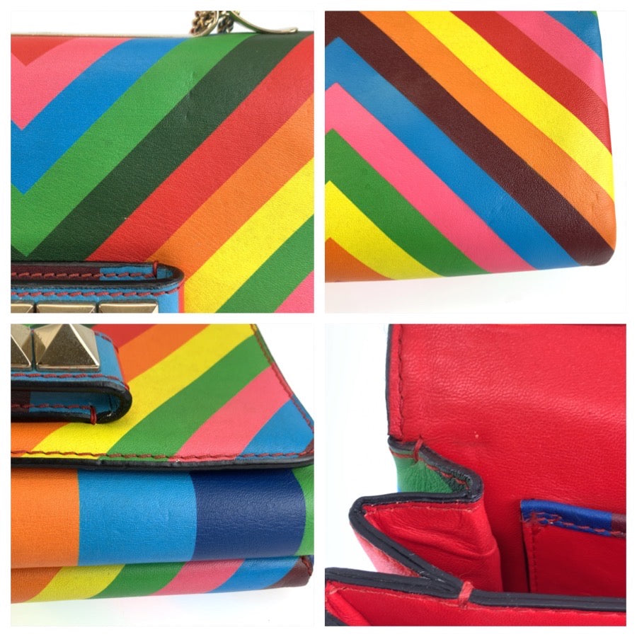 VALENTINO ヴァレンティノ ロックスタッズ マルチカラー ゴールド金具 レザー チェーンショルダーバッグ レディース AB42