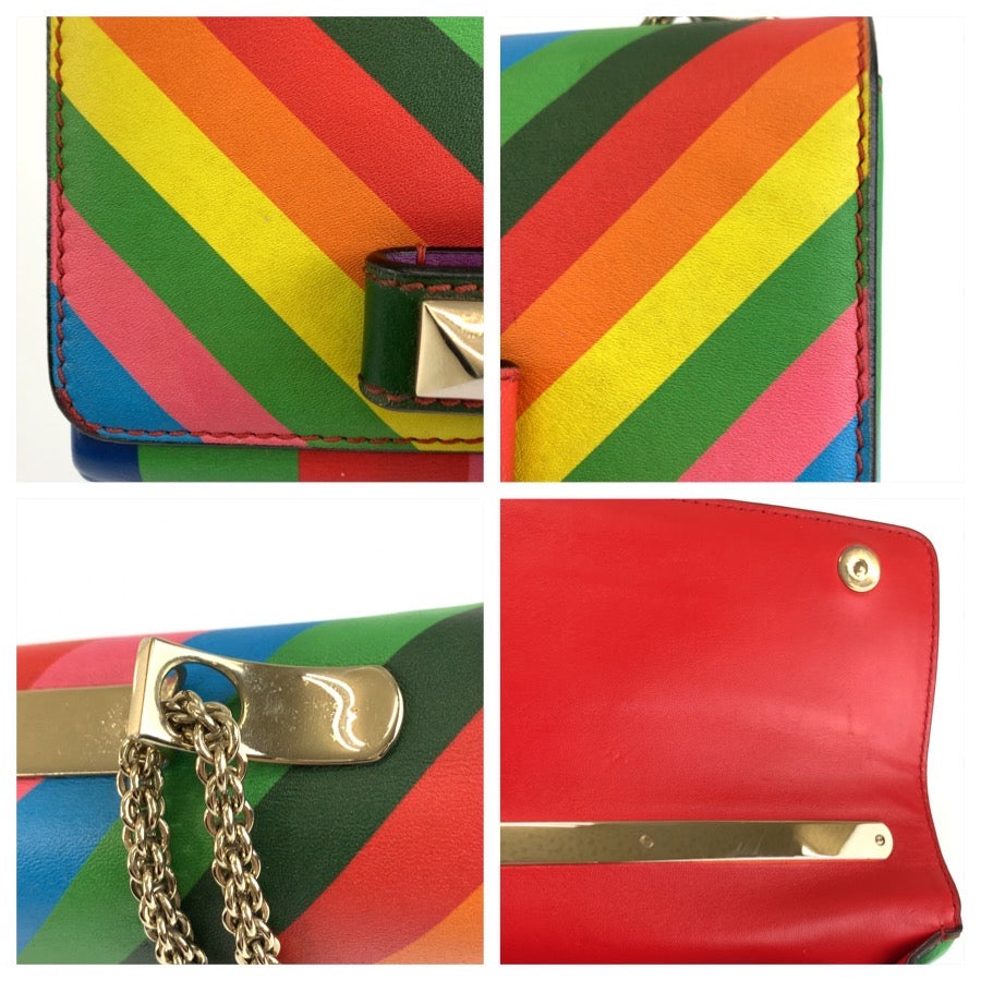 VALENTINO ヴァレンティノ ロックスタッズ マルチカラー ゴールド金具 レザー チェーンショルダーバッグ レディース AB42