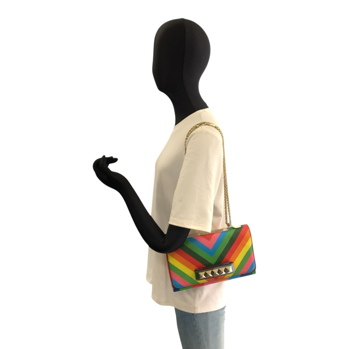 VALENTINO ヴァレンティノ ロックスタッズ マルチカラー ゴールド金具 レザー チェーンショルダーバッグ レディース AB42