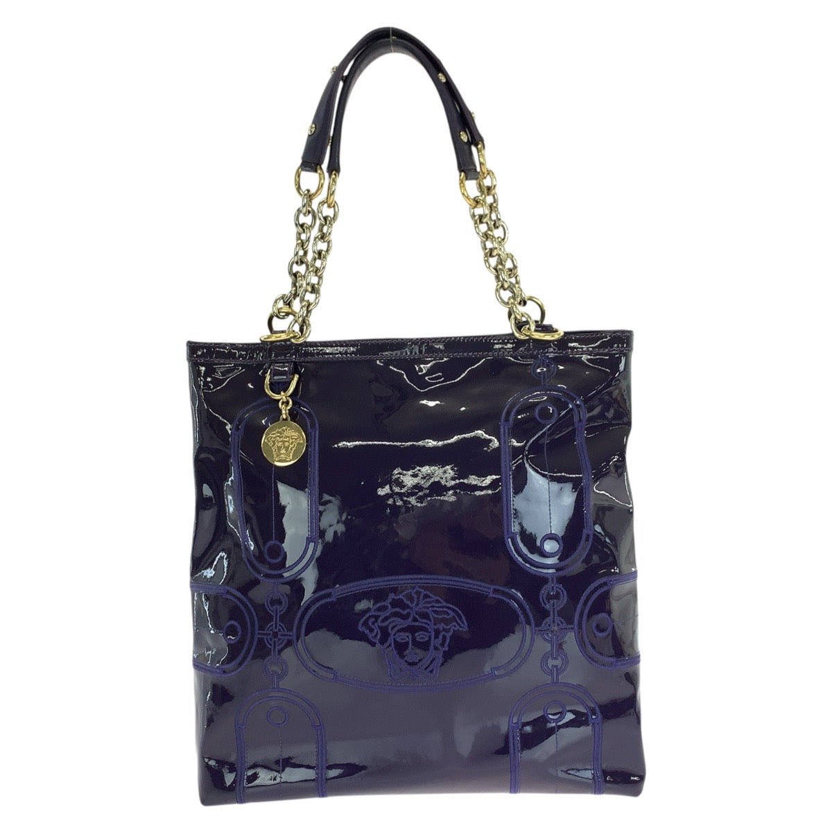 VERSACE ヴェルサーチ ヴィンテージ メデューサ パープル ゴールド金具 エナメル トートバッグ ショルダバッグ レディース AB26