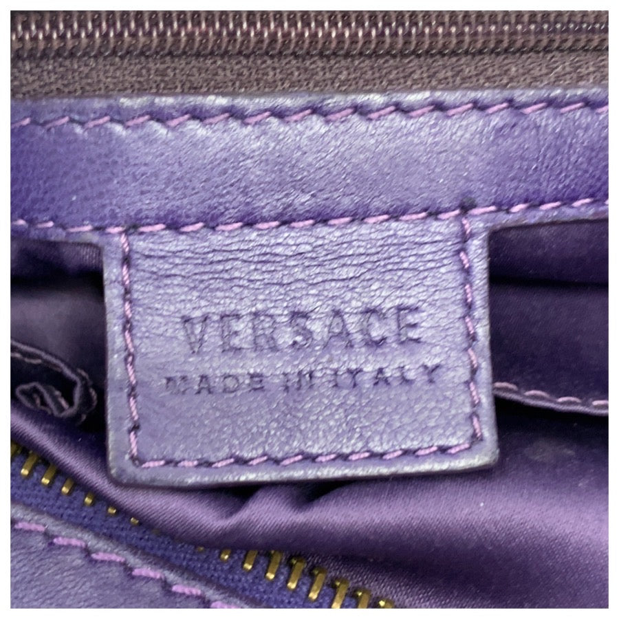 VERSACE ヴェルサーチ ヴィンテージ メデューサ パープル ゴールド金具 エナメル トートバッグ ショルダバッグ レディース AB26