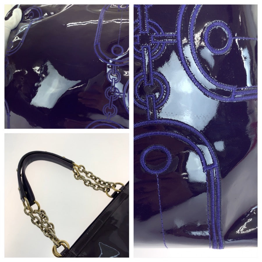 VERSACE ヴェルサーチ ヴィンテージ メデューサ パープル ゴールド金具 エナメル トートバッグ ショルダバッグ レディース AB26