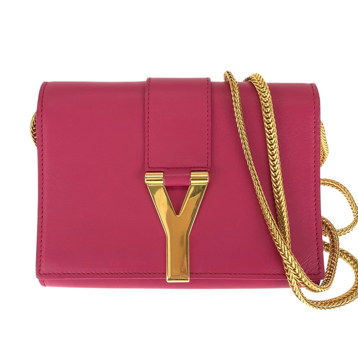 SAINT LAURENT サンローラン クラシック Yライン サッチェル スモール 2way ピンク ゴールド金具 レザー / メタル 311215 チェーンショルダーバッグ クラッチバッグ レディース ABP73