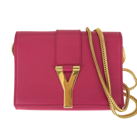 SAINT LAURENT サンローラン クラシック Yライン サッチェル スモール 2way ピンク ゴールド金具 レザー / メタル 311215 チェーンショルダーバッグ クラッチバッグ レディース ABP73