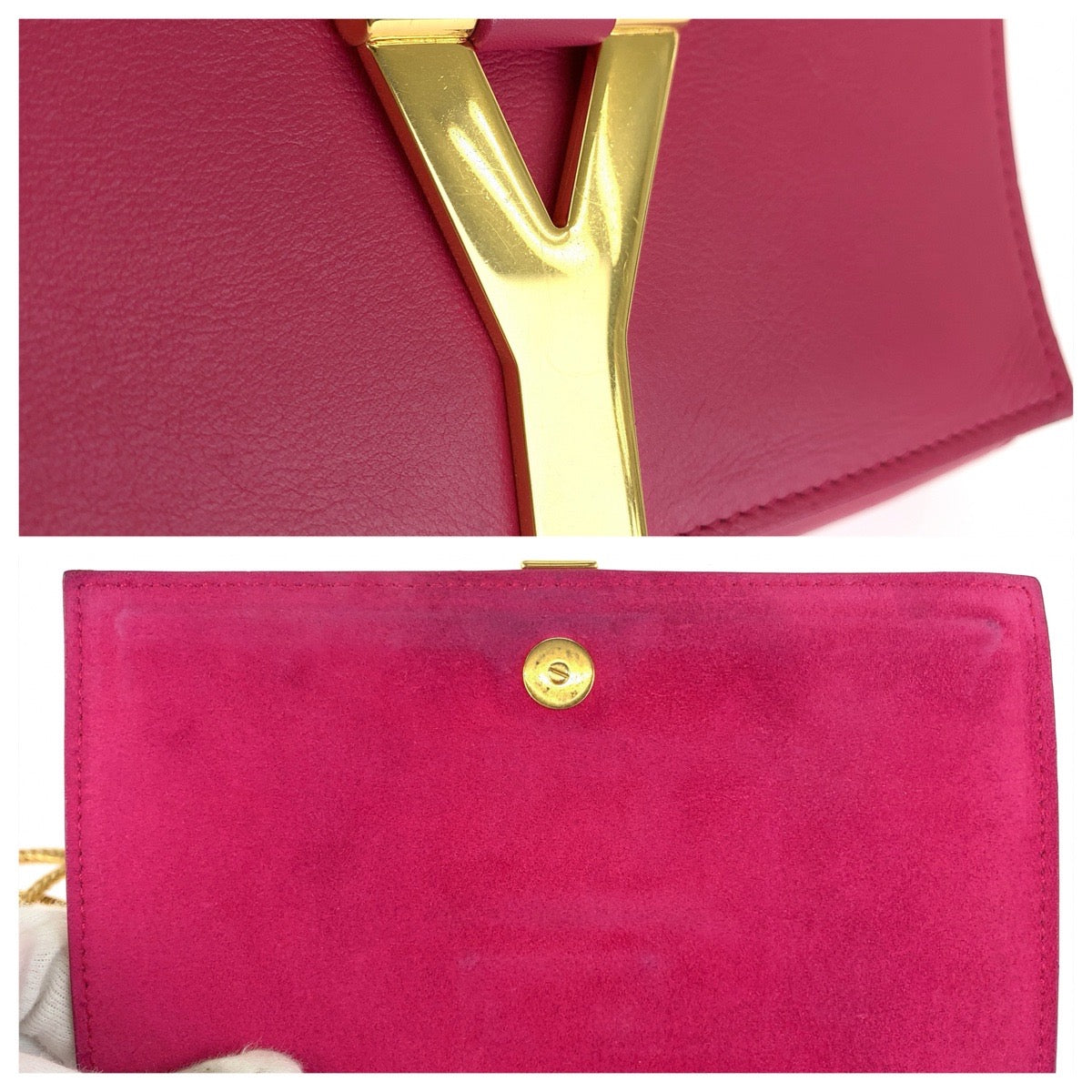 SAINT LAURENT サンローラン クラシック Yライン サッチェル スモール 2way ピンク ゴールド金具 レザー / メタル 311215 チェーンショルダーバッグ クラッチバッグ レディース ABP73