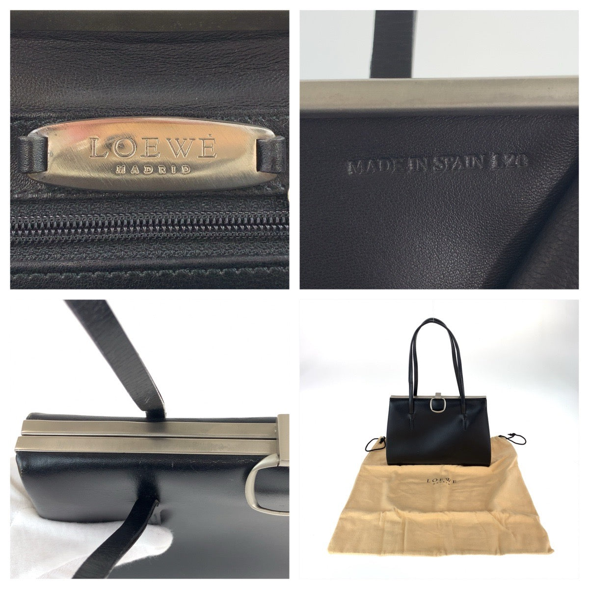 LOEWE ロエベ ヴィンテージ がま口 ブラック 黒 シルバー金具 レザー トートバッグ ハンドバッグ ショルダーバッグ レディース AB34