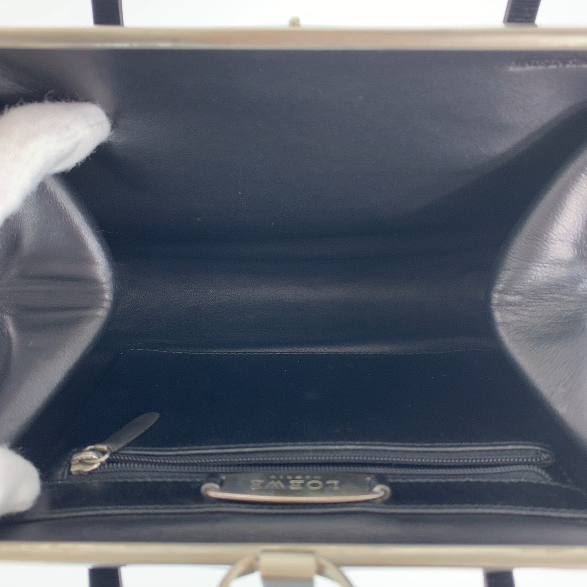 LOEWE ロエベ ヴィンテージ がま口 ブラック 黒 シルバー金具 レザー トートバッグ ハンドバッグ ショルダーバッグ レディース AB34