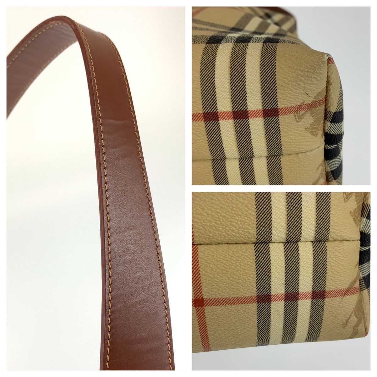 BURBERRY バーバリー シャドーホース チェック柄 ベージュ ブラウン PVC ショルダーバッグ レディース AB36