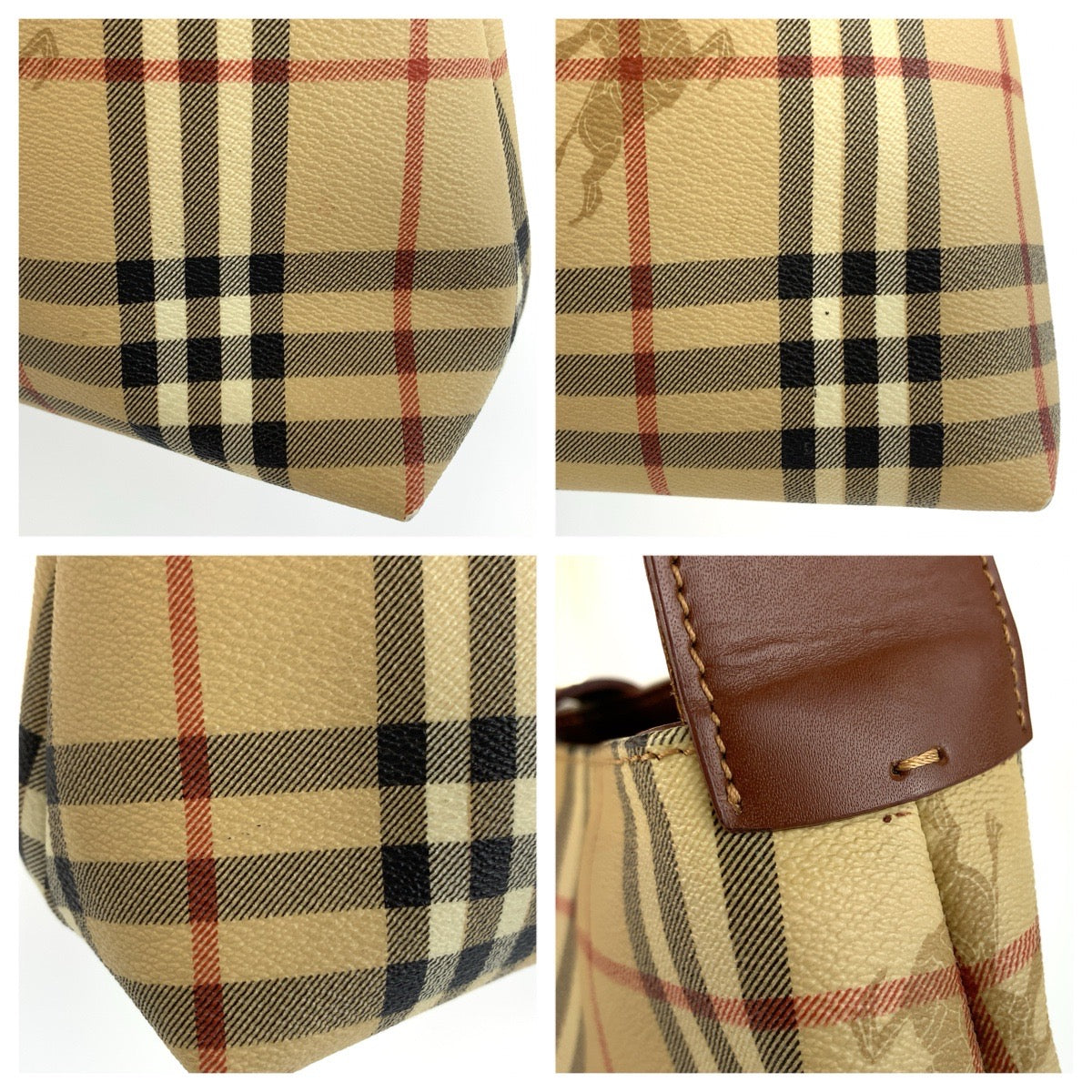 BURBERRY バーバリー シャドーホース チェック柄 ベージュ ブラウン PVC ショルダーバッグ レディース AB36