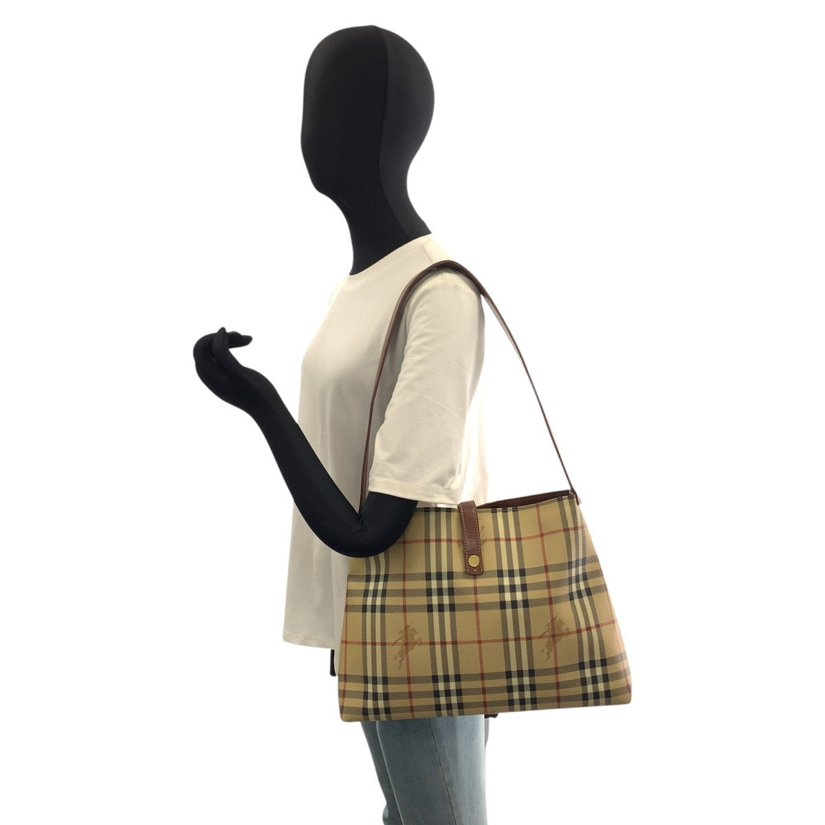 BURBERRY バーバリー シャドーホース チェック柄 ベージュ ブラウン PVC ショルダーバッグ レディース AB36