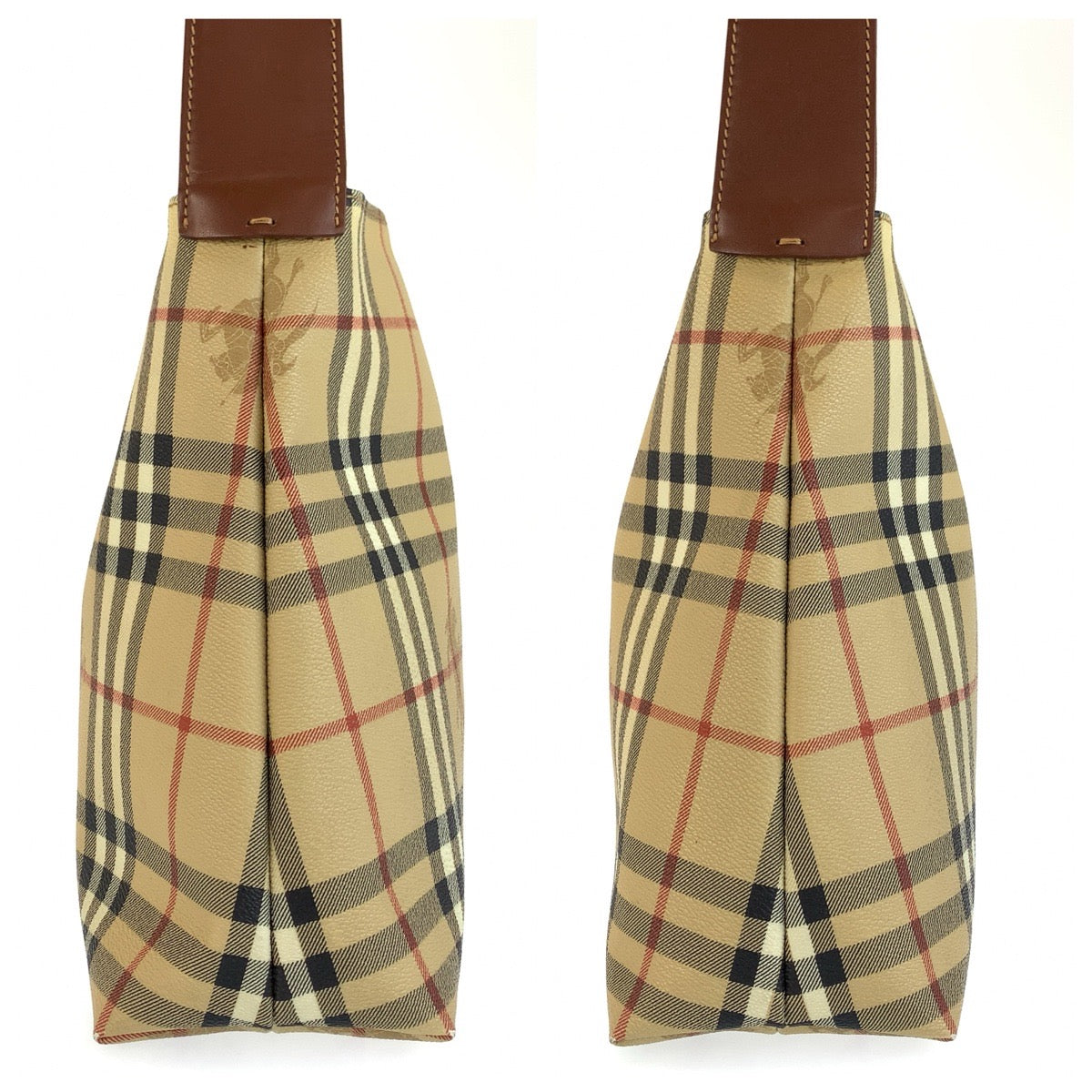 BURBERRY バーバリー シャドーホース チェック柄 ベージュ ブラウン PVC ショルダーバッグ レディース AB36
