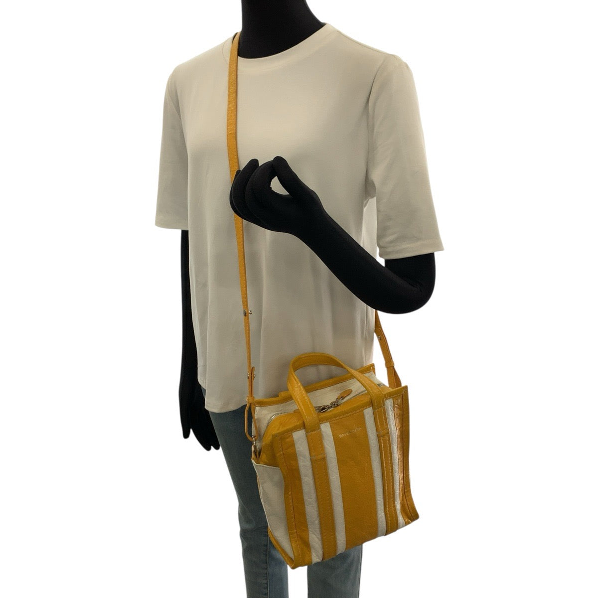 BALENCIAGA バレンシアガ バザール 2way イエロー ホワイト ラムスキン 452458 ショルダーバッグ ミニトートバッグ レディース AB49