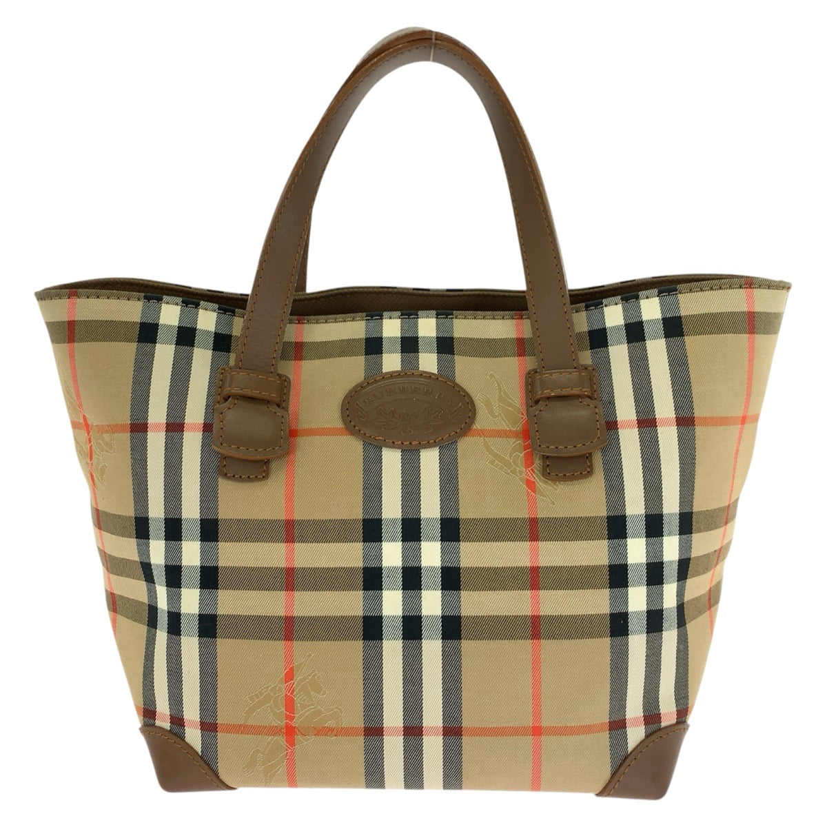 BURBERRY バーバリー チェック柄 ベージュ ブラウン ゴールド金具 キャンバス / レザー ハンドバッグ トートバッグ レディース AB30