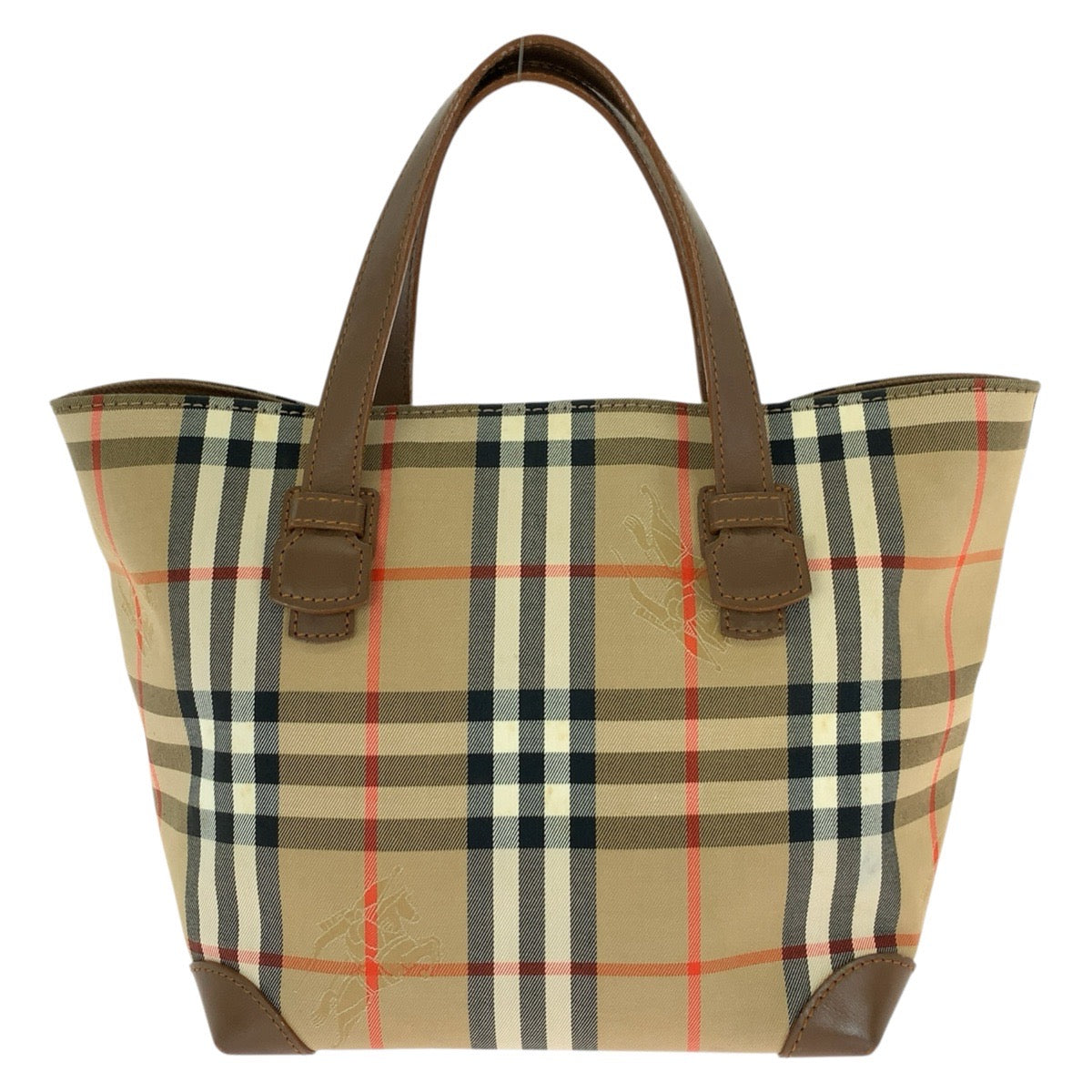 BURBERRY バーバリー チェック柄 ベージュ ブラウン ゴールド金具 キャンバス / レザー ハンドバッグ トートバッグ レディース AB30