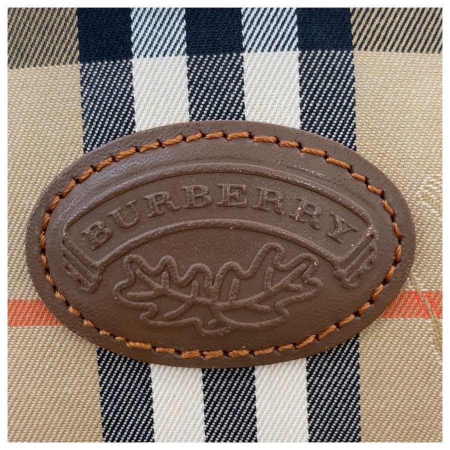 BURBERRY バーバリー チェック柄 ベージュ ブラウン ゴールド金具 キャンバス / レザー ハンドバッグ トートバッグ レディース AB30