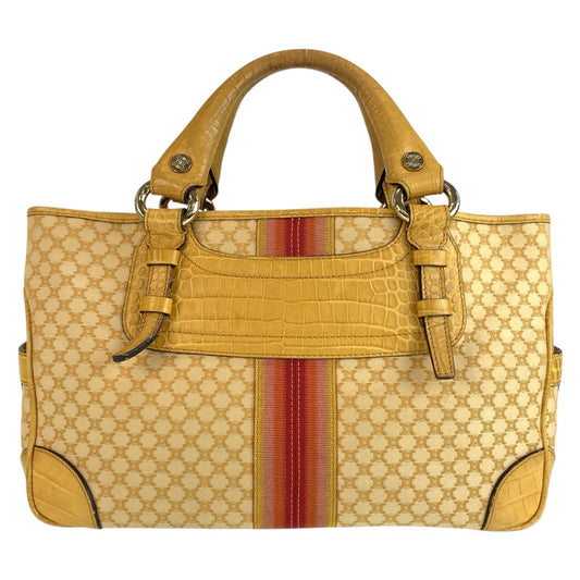 CELINE セリーヌ ヴィンテージ マカダム柄 イエロー キャンバス / レザー ハンドバッグ トートバッグ レディース AB29