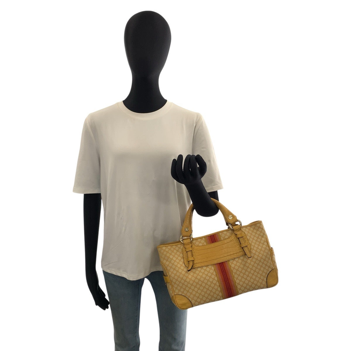 CELINE セリーヌ ヴィンテージ マカダム柄 イエロー キャンバス / レザー ハンドバッグ トートバッグ レディース AB29