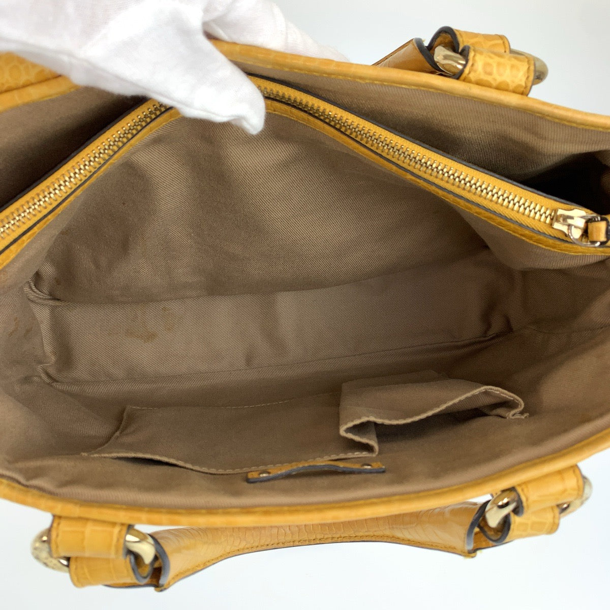 CELINE セリーヌ ヴィンテージ マカダム柄 イエロー キャンバス / レザー ハンドバッグ トートバッグ レディース AB29